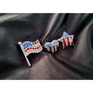Vintage 3 Patriotic Brooches Lot SWAROVSKI Red and Blue American Flag Colors